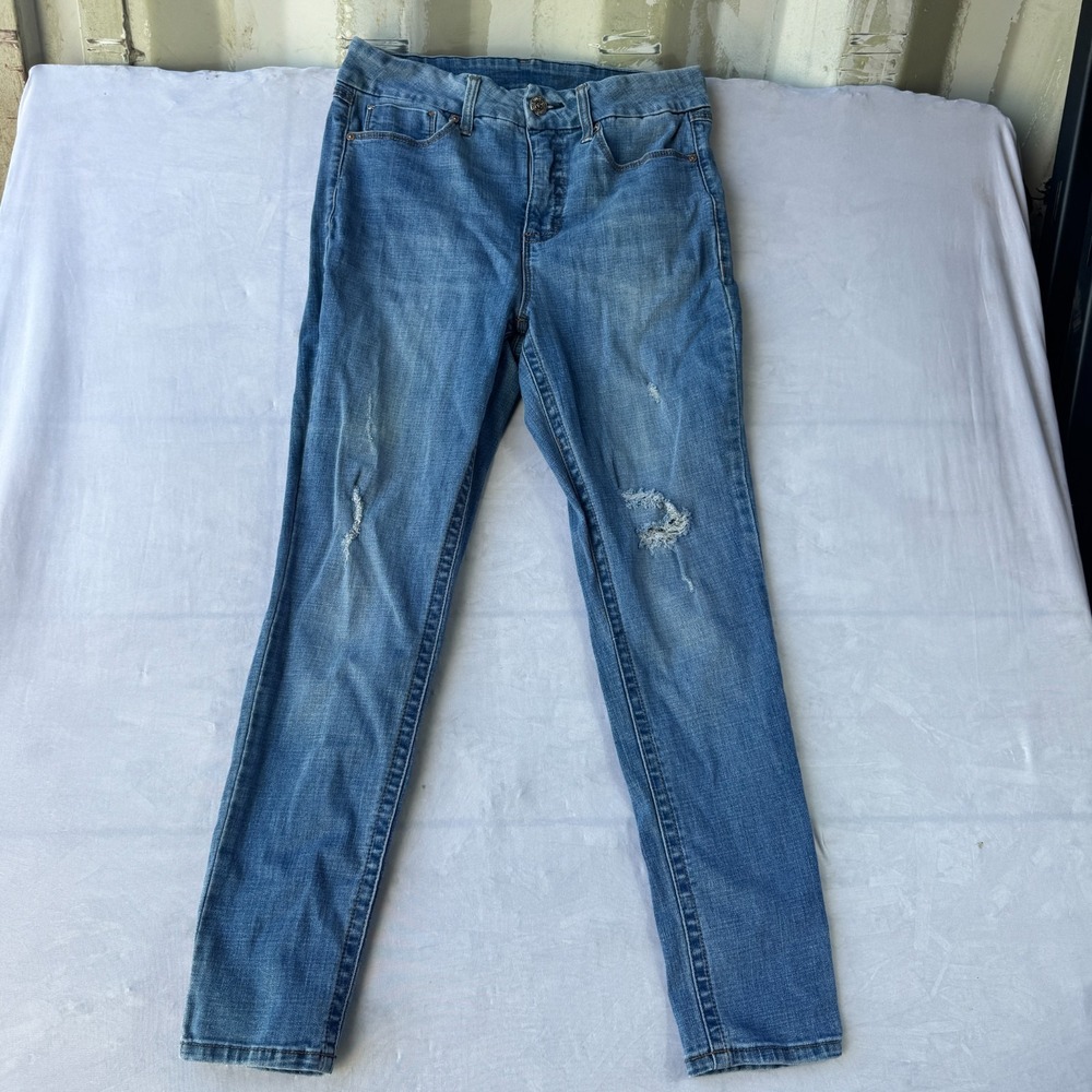 Seven7 Tummyless High Rise Skinny Jeans Women's 12 Blue Denim Stretch Distressed
